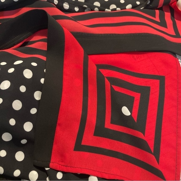 JOSEPH RIBKOFF Sz 10 Polka Dot Red Stripe Square Front Bow Lined Midi Dress - Picture 11 of 13